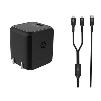 2 Pack Cargador STF GaN 30W + Cable Tipo C/Lightning Carga Rápida PD
