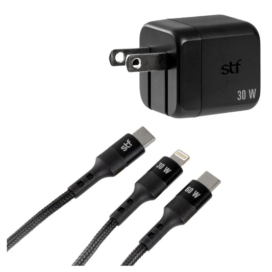 2 Pack Cargador GaN 30W + Cable Tipo C/Lightning Carga Rápida PD