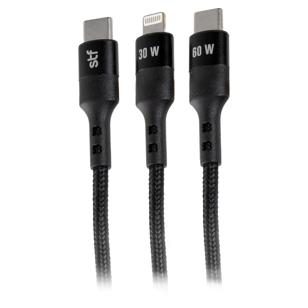 2 Pack Cargador STF GaN 30W + Cable Tipo C/Lightning Carga Rápida PD