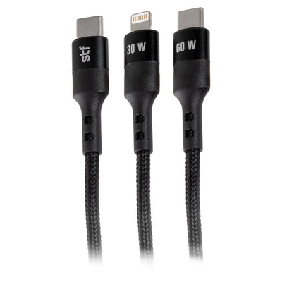 2 Pack Cargador STF GaN 30W + Cable Tipo C/Lightning Carga Rápida PD