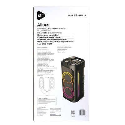 Bocina Portátil Allure 8 STF 60W 3hrs Uso Función Tws