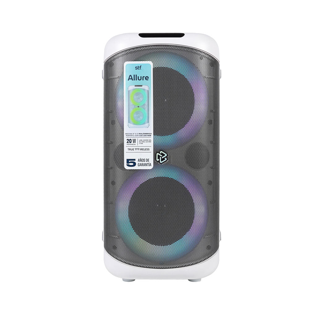 Bocina Portátil Allure 5x2 STF 20W 3hrs Uso Función Tws Blanca
