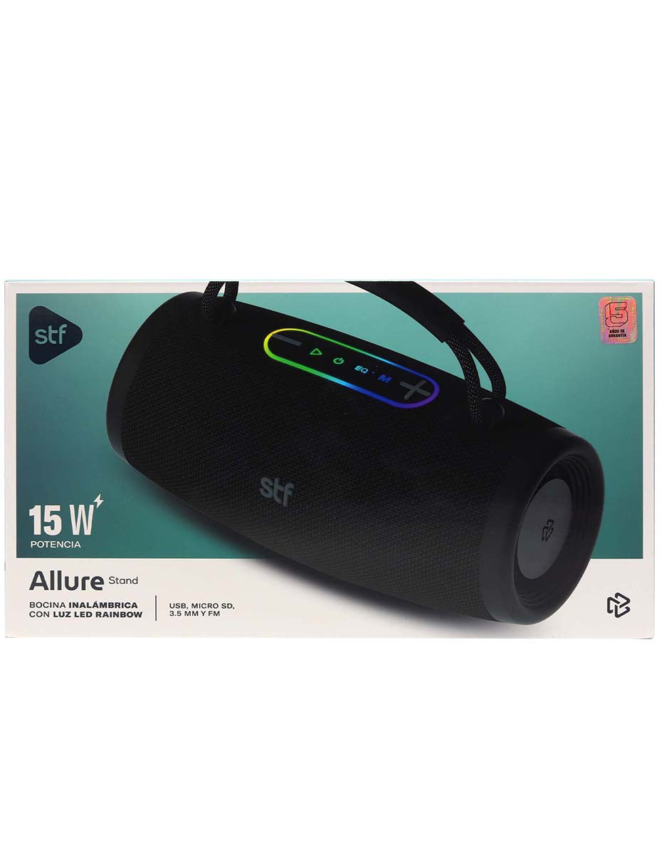 Bocina Portatil STF Allure Stand con Led RGB 15W RMS, TWS y radio FM