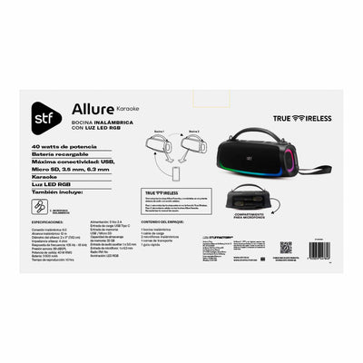 Bocina Inalámbrica Allure Karaoke STF 40W 10hrs Uso