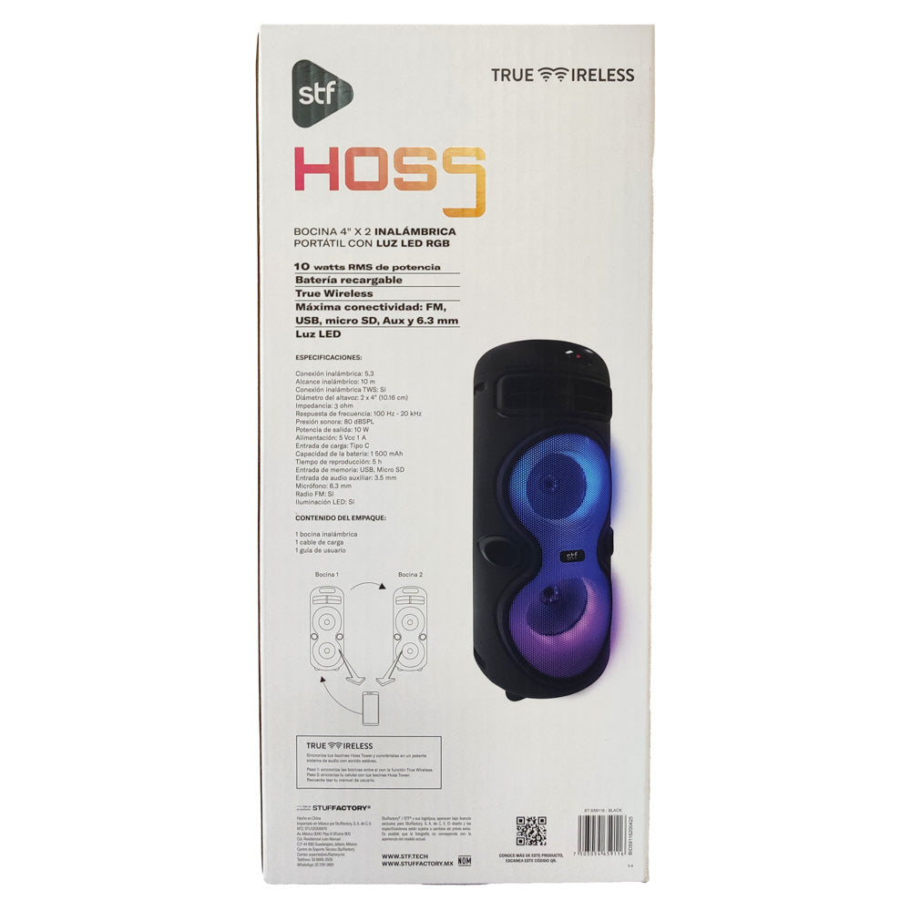 Bocina Portátil Hoss Tower STF 10W 5hrs Uso Función Tws