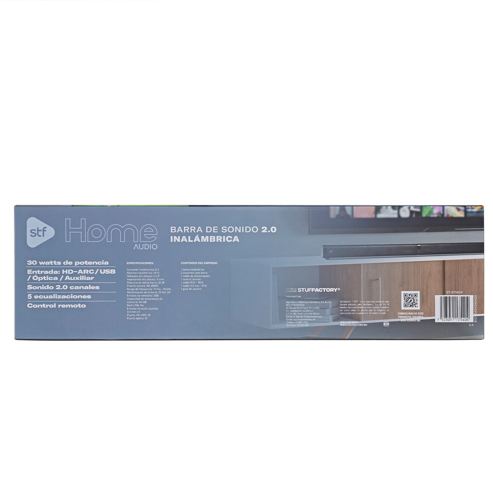 Barra de Sonido Home Audio 2.0 STF 30W HDMI OPTICO 3.5mm AUX USB
