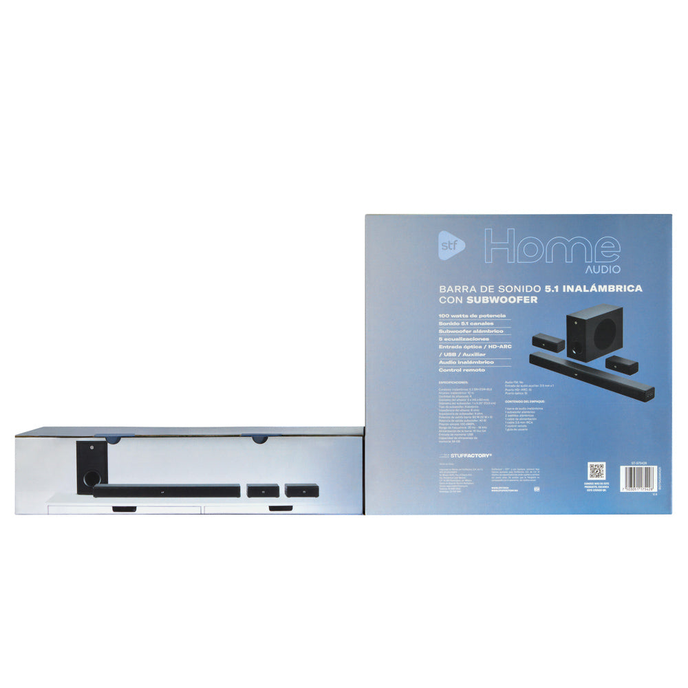 Barra de Sonido Home Audio 5.1 STF Subwoofer Alámbrico 90W HDMI OPTICO 3.5mm AUX USB