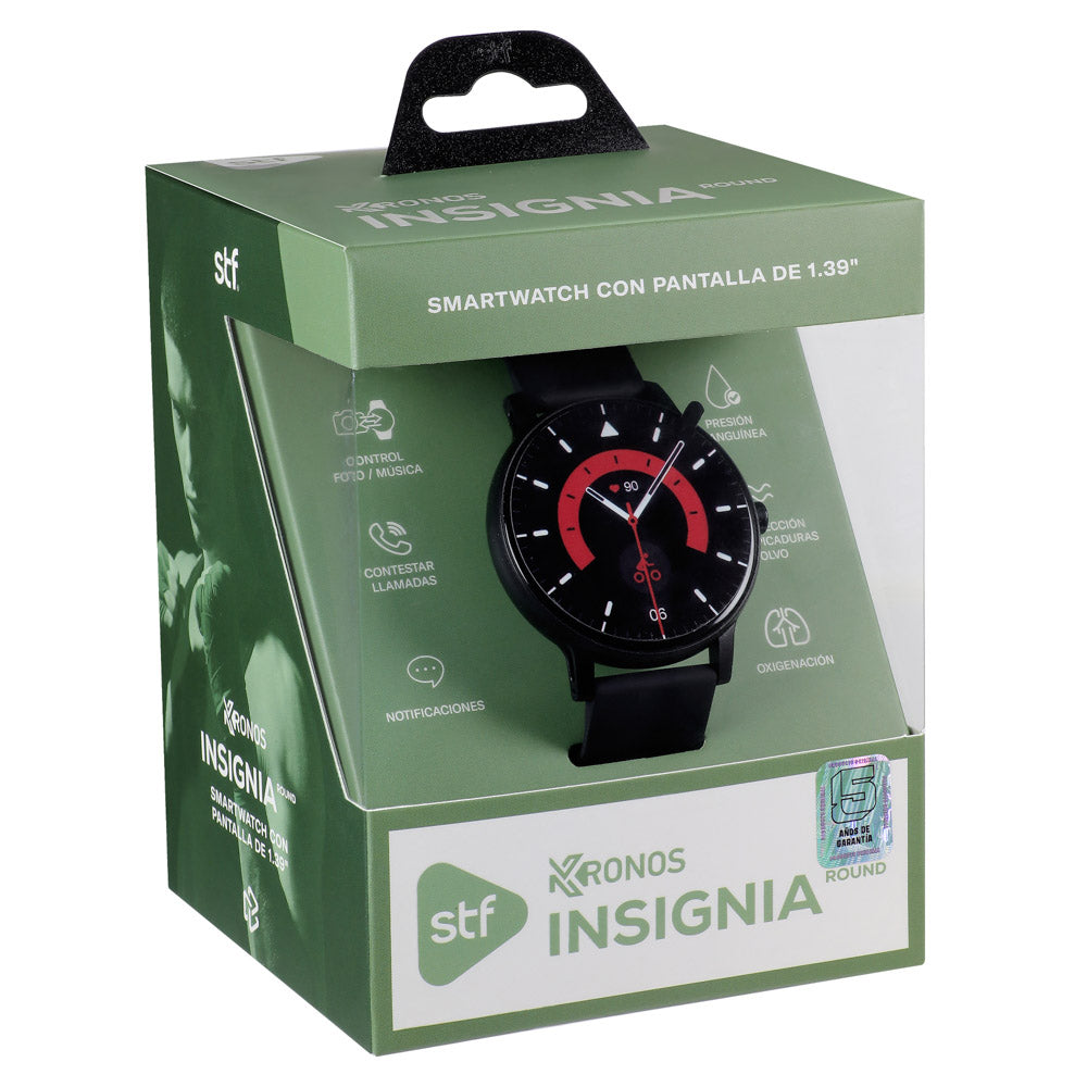 Smartwatch Reloj Kronos Insignia Round STF Pantalla 1.3" Resistencia al agua IP65 Negro