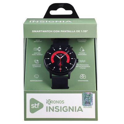 Smartwatch Reloj Kronos Insignia Round STF Pantalla 1.3" Resistencia al agua IP65 Negro