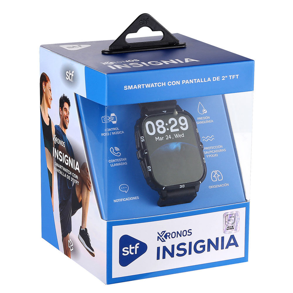 Smartwatch Reloj Kronos Insignia STF Pantalla 2" Resistencia al agua IP65 Negro