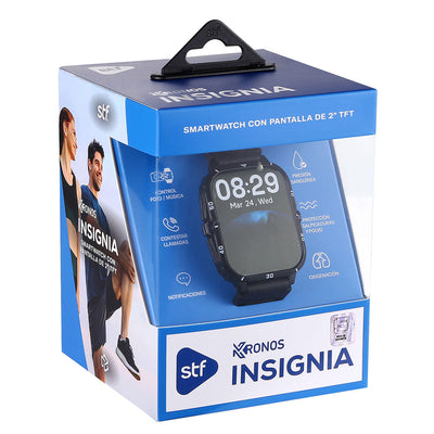 Smartwatch Reloj Kronos Insignia STF Pantalla 2" Resistencia al agua IP65 Negro