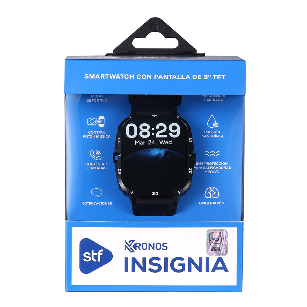 Smartwatch Reloj Kronos Insignia STF Pantalla 2" Resistencia al agua IP65 Negro
