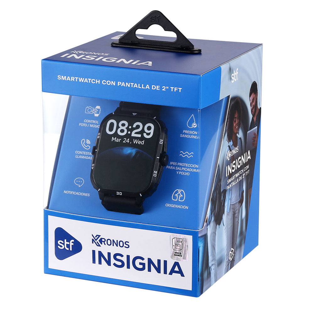 Smartwatch Reloj Kronos Insignia STF Pantalla 2" Resistencia al agua IP65 Negro