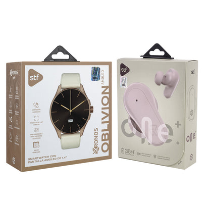 Combo STF Smartwatch Reloj Kronos Oblivion + Audífonos TWS One Plus Rosa