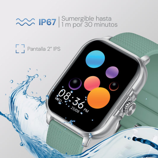 Smartwatch reloj inteligente Kronos Trek Square: Pantalla 2", resistencia IP67