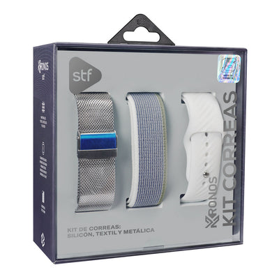 Kit Correas Smartwatch Reoj Kronos STF textil, silicon y metalica medida 22mm