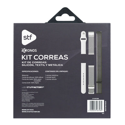Kit Correas Smartwatch Reoj Kronos STF textil, silicon y metalica medida 22mm