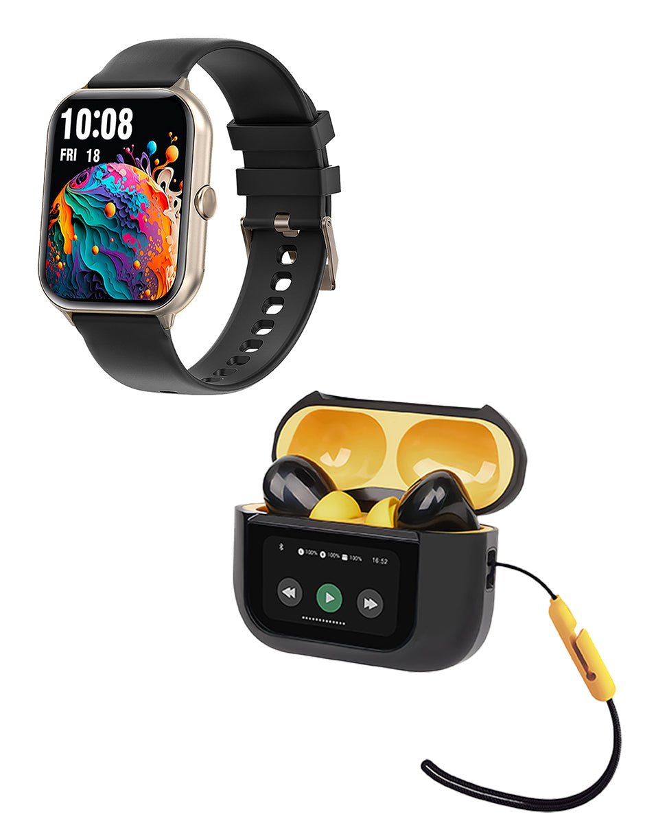 Combo STF Smartwatch Reloj Kronos Blaze + Audífonos True Wireless Tracker pantalla LCD
