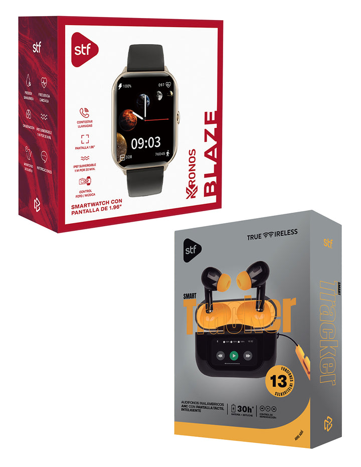 Kit STF Smartwatch Reloj Kronos Blaze Audífonos True Wireless