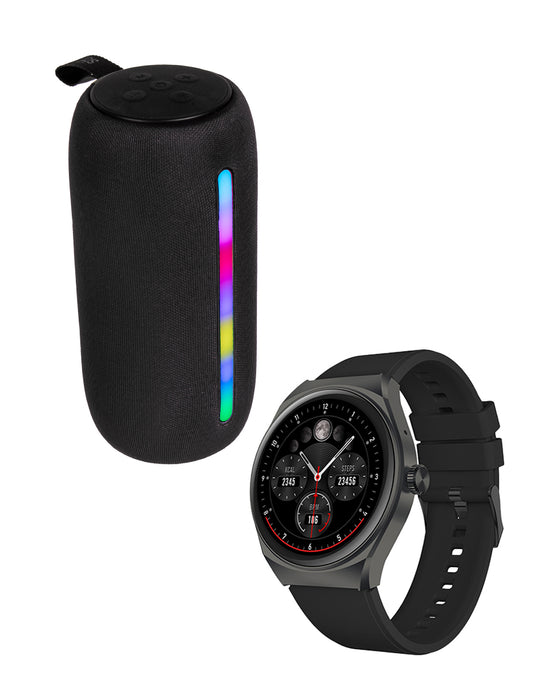 Kit STF Smartwatch Reloj Kronos Trek + Bocina inalámbrica portátil Runden Tower negro