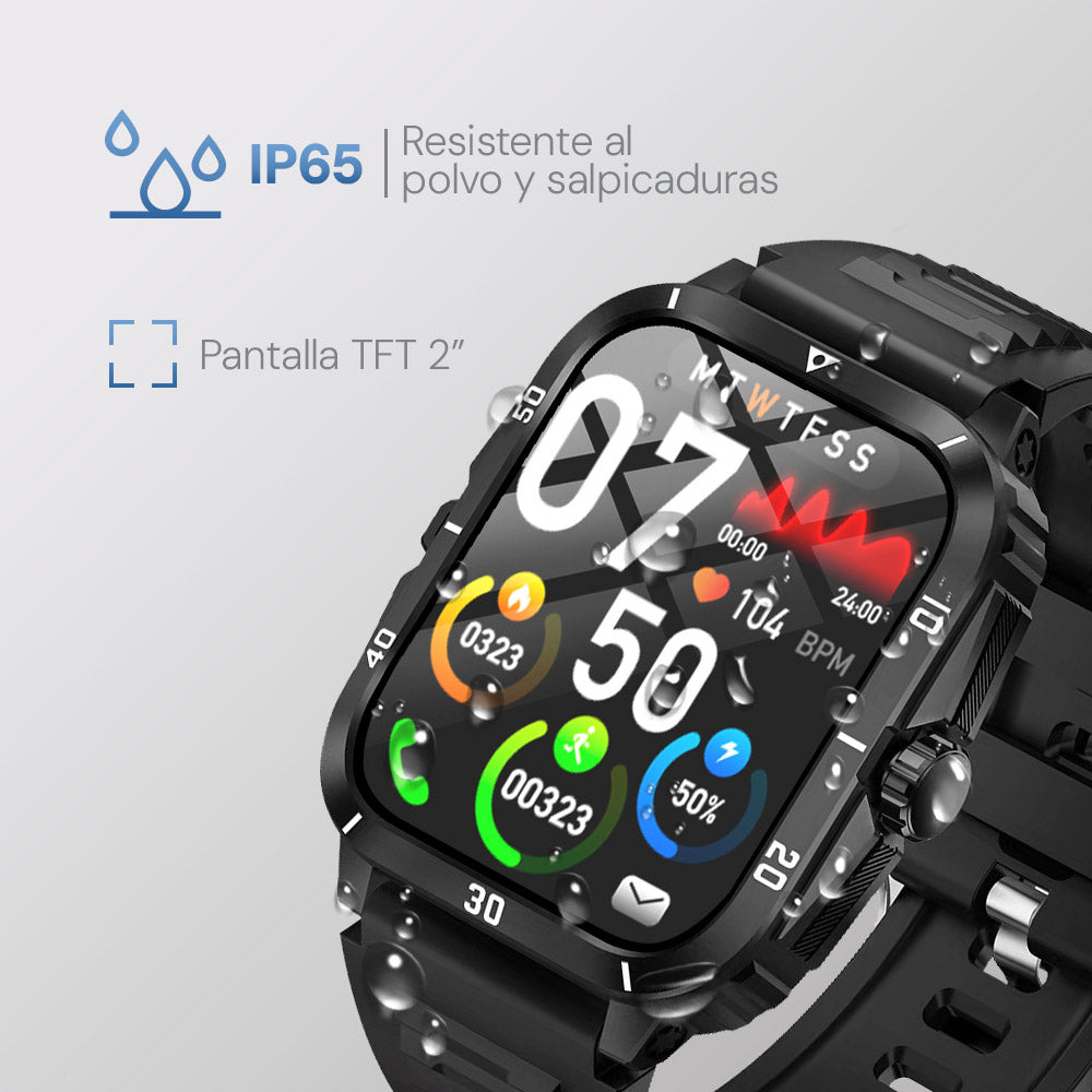 Smartwatch Reloj Kronos Insignia STF Pantalla 2" Resistencia al agua IP65 Negro