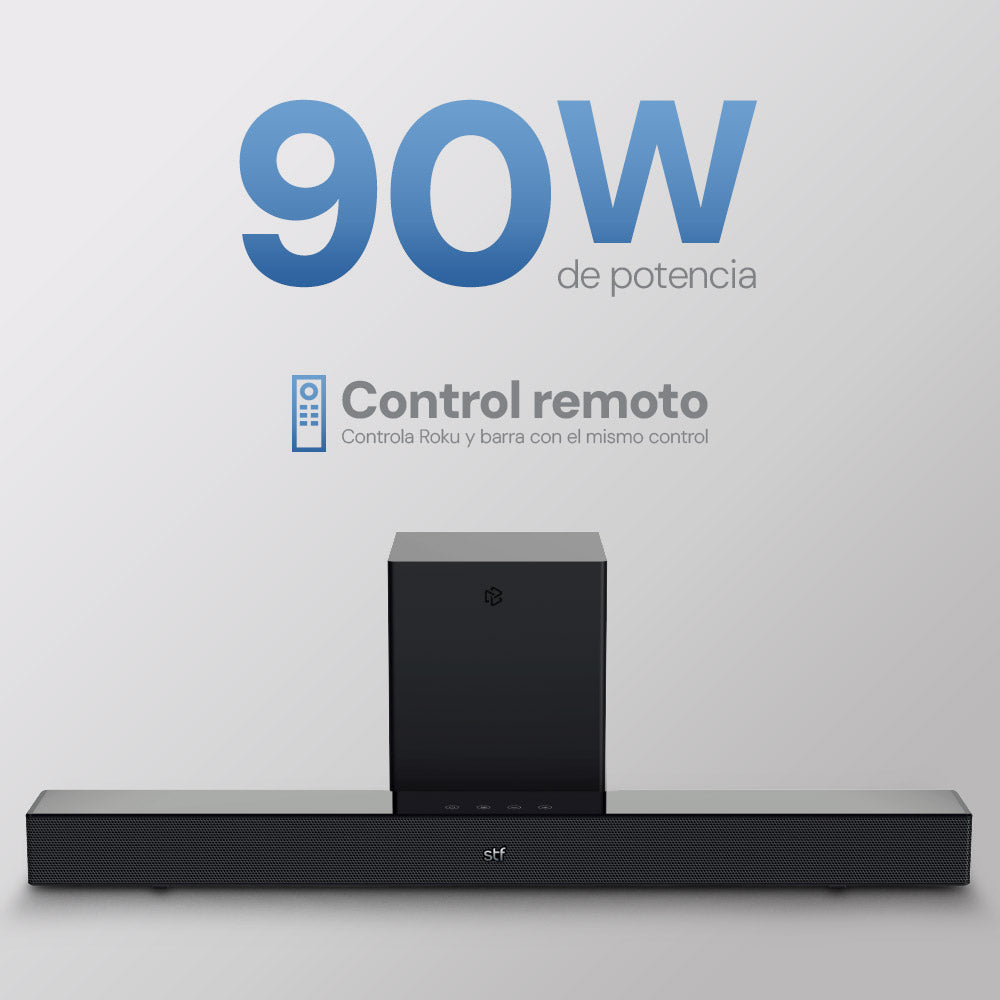 Barra de Sonido Home Audio Roku 2.1 STF Subwoofer Inalámbrico 90W HDMI OPTICO 3.5mm AUX