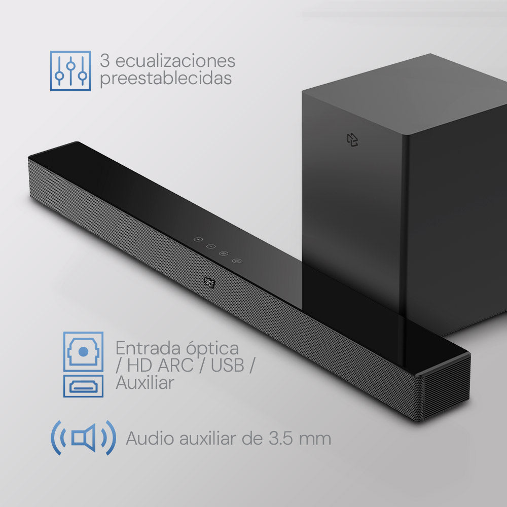 Barra de Sonido Home Audio Roku 2.1 STF Subwoofer Inalámbrico 90W HDMI OPTICO 3.5mm AUX