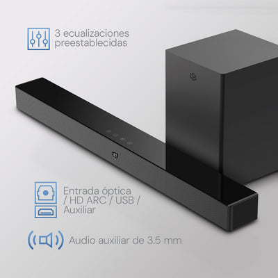 Barra de Sonido Home Audio Roku 2.1 STF Subwoofer Inalámbrico 90W HDMI OPTICO 3.5mm AUX