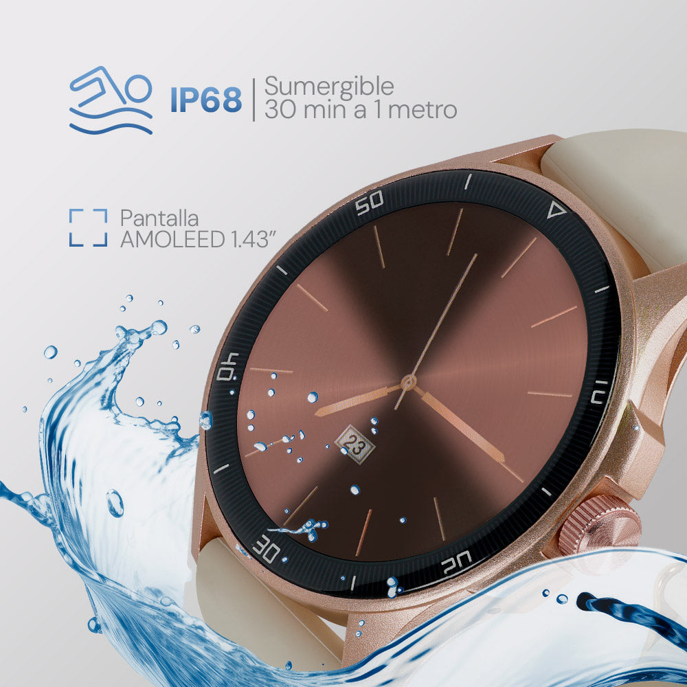 Smartwatch Reloj Kronos Oblivion STF Pantalla Amoled 1.43" Resistencia al agua IP68 Beige