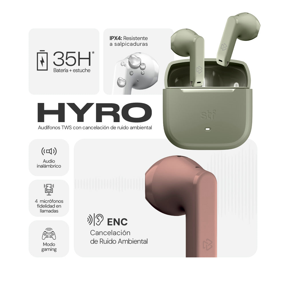 Audifonos Inalambricos Tws HYRO STF 36hrs Uso ENC Rosa