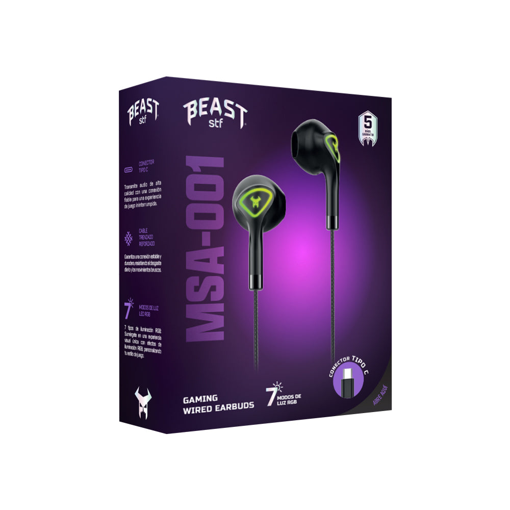 Audífonos Gamer Alámbricos In Ear Beast STF MSA-001 Videojuegos, Micrófono, 7 modos Luz