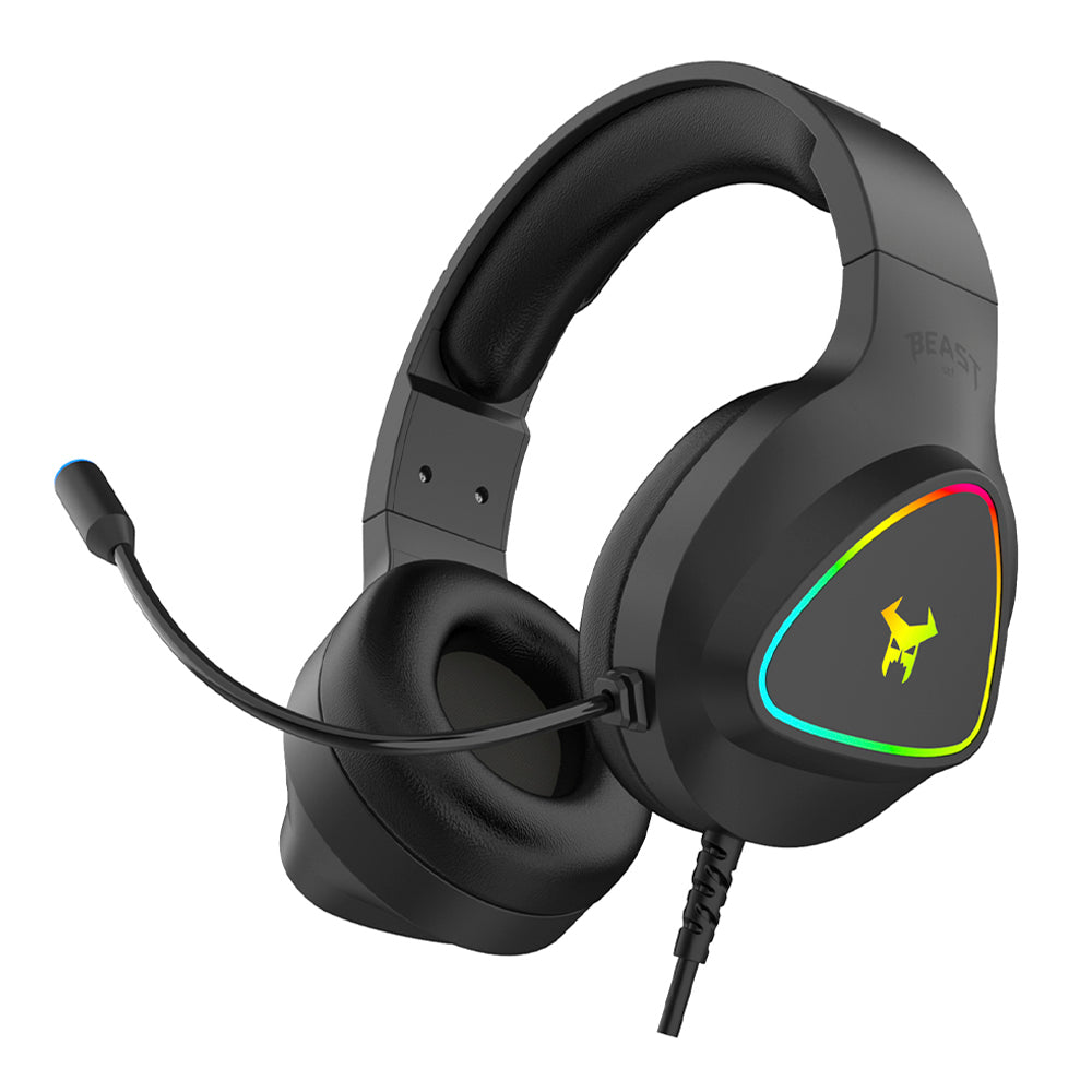 Audifonos Alambricos On Ear Muspell Prime Gaming Beast STF Bocina 50mm Micrófono Luz Led Negro