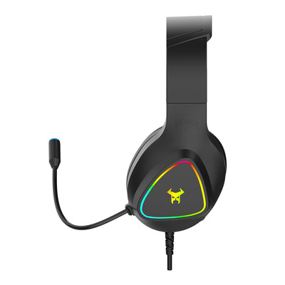 Audifonos Alambricos On Ear Muspell Prime Gaming Beast STF Bocina 50mm Micrófono Luz Led Negro