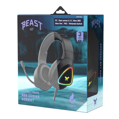 Audifonos Alambricos On Ear Muspell Prime Gaming Beast STF Bocina 50mm Micrófono Luz Led Negro