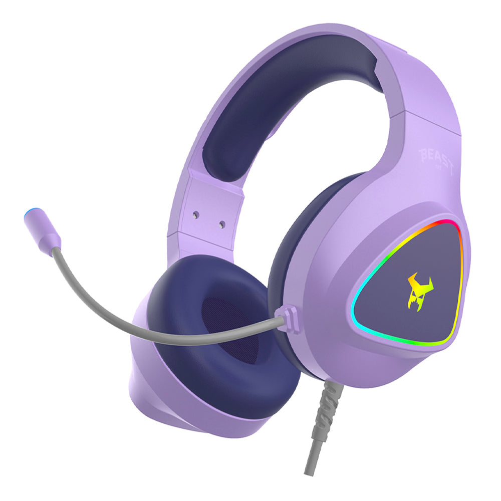 Audifonos Alambricos On Ear Muspell Prime Gaming Beast STF Bocina 50mm Micrófono Luz Led Lila
