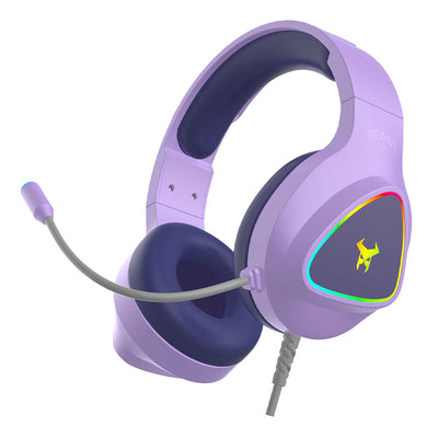 Audifonos Alambricos On Ear Muspell Prime Gaming Beast STF Bocina 50mm Micrófono Luz Led Lila