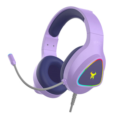 Audifonos Alambricos On Ear Muspell Prime Gaming Beast STF Bocina 50mm Micrófono Luz Led Lila
