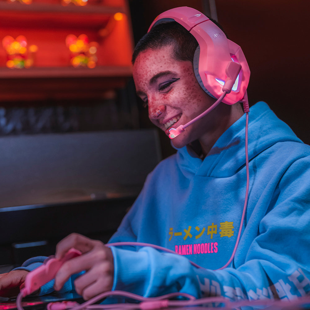 Audífonos Alámbricos Gamer On ear Beast STF Muspell Tournament Hi-Fi, 3.5 mm, Rosa