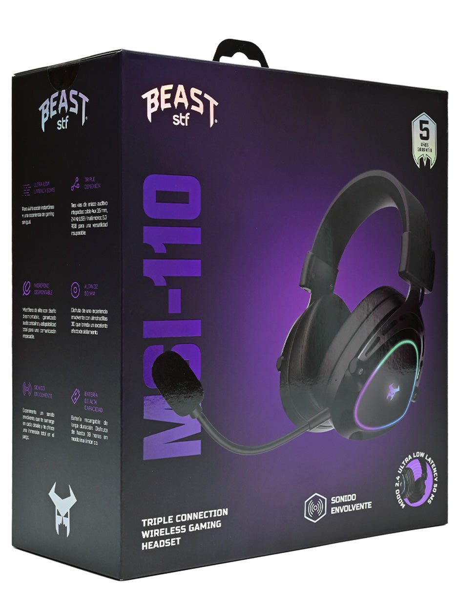 Audifonos Inalambricos On Ear MSI-110 Gaming Beast STF Triple Conexión Luz Led