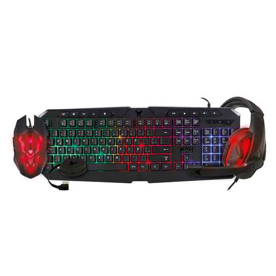 Kit Gamer STF Beast Abysmal 4 en 1: Teclado, Mouse 3600 DPI, Audífonos y Hub USB 2.0