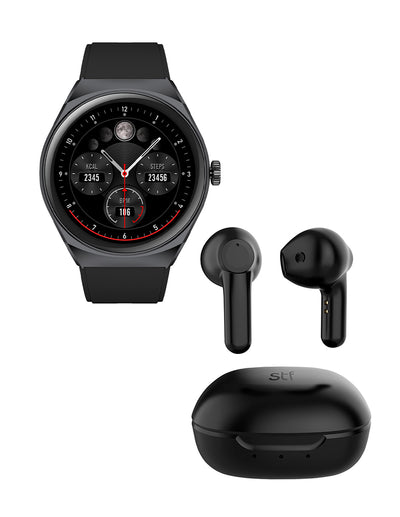 Combo STF Smartwatch Reloj Kronos Trek negro + Audífonos True Wireless Kun