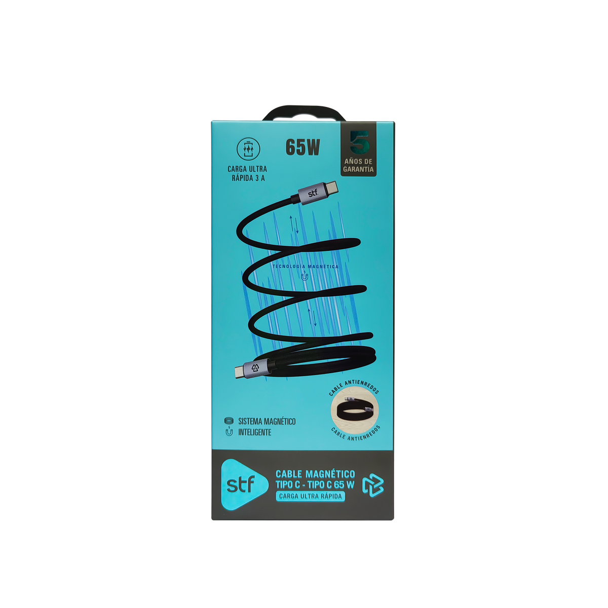 Cable Magnético Tipo C a Tipo C STF Carga Rápida, 65W, Transferencia de datos, Negro