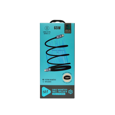 Cable Magnético Tipo C a Tipo C STF Carga Rápida, 65W, Transferencia de datos, Negro