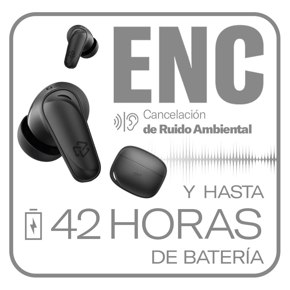 Audifonos Inalambricos Tws One STF 42hrs Uso ENC 4 Micrófonos Protección IPX4 Gris
