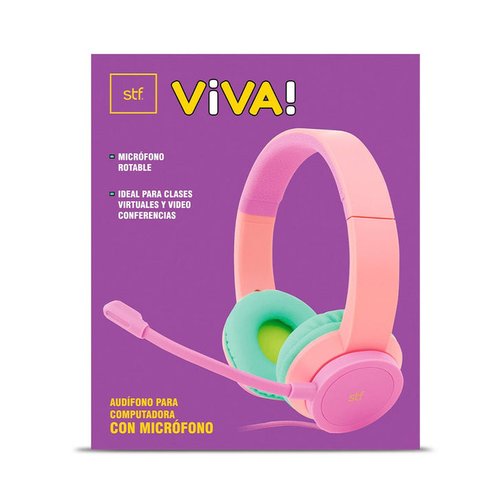 Audífono alámbrico On ear | STF VIVA! | para computadora, micrófono Sweet Rosa - STF - ST-H78051