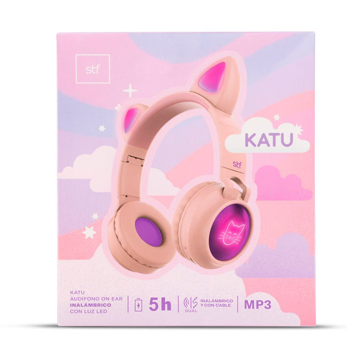 Audífonos Inalámbricos On ear | STF Katu | Micrófono Orejas Gato Rosa - STF - ST-H32538