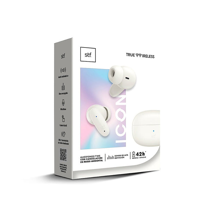 Audífonos inalámbricos True Wireless | STF Icon | On-ear, cancelación ruido ambiental, carga rápida Blanco - STF - ST-E36427