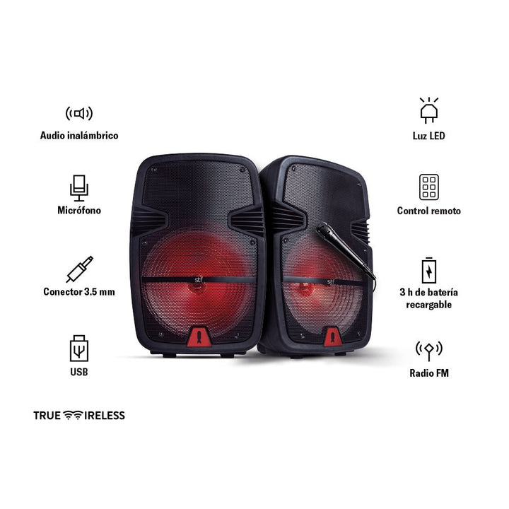 Bafle bocina inalámbrica | STF Boom XL 2.0 | 8" pulgadas, Kit 2 pz, Karaoke, TWS - STF - ST-S84551