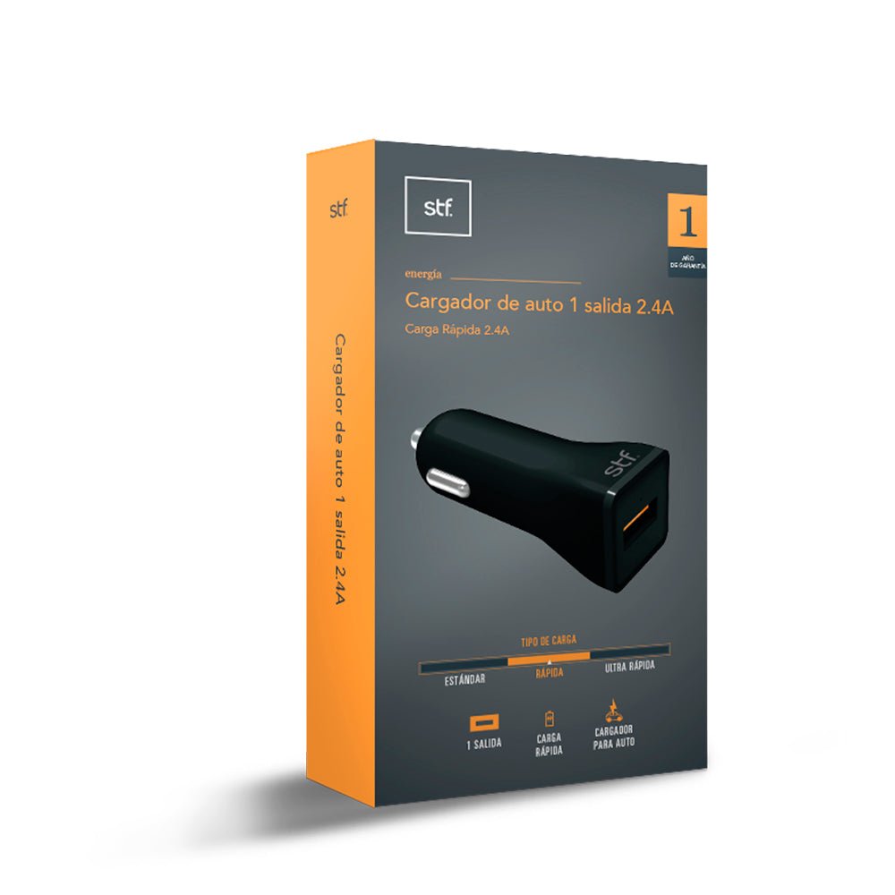 Cargador de auto | STF Carga rápida | 1 salida 2.4 A para celular - STF - ST-A02916
