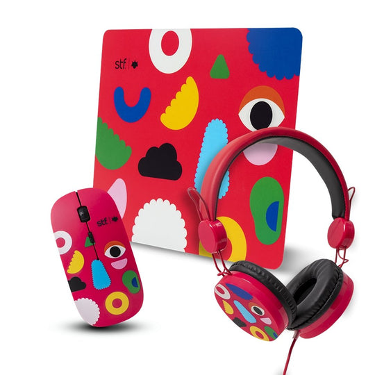 Kit Audífonos, mouse y mousepad | STF Alex Siordia 3 en 1 | para computadora rojo